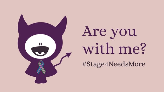 Instagram-figuren Ms. Noisy med MBC-sløjfe og hashtagget #stage4needsmore.